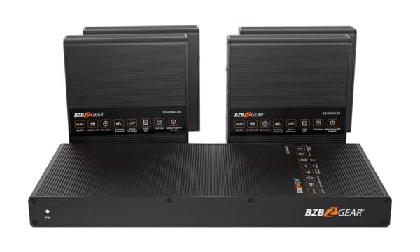 1x4 4K UHD HDMI Splitter/Distribution Amplifier Kit with 4 Receivers and IR/RS-232/Audio De-embedding up to 230ft over Category Cable