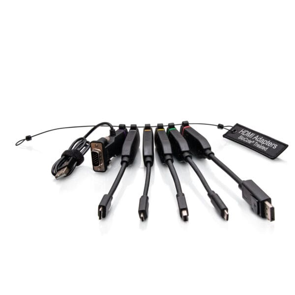 Universal 4K HDMI® Dongle Adapter Ring including Color Coded Mini DisplayPort™, DisplayPort, USB-C®, Mini HDMI, Micro HDMI, and VGA Adapters with Antimicrobial Technology