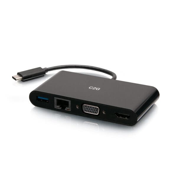 Black USB-C multi-port adapter.