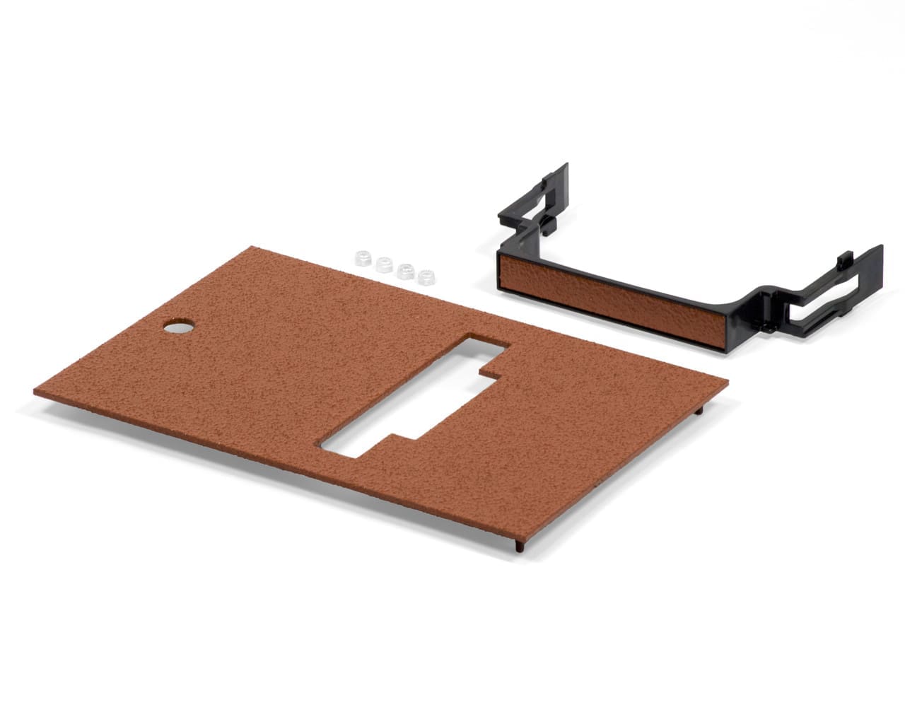 Printer parts: brown mat and black frame.
