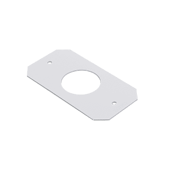 Here's an alt tag for the image: White rectangular mounting plate with hole.