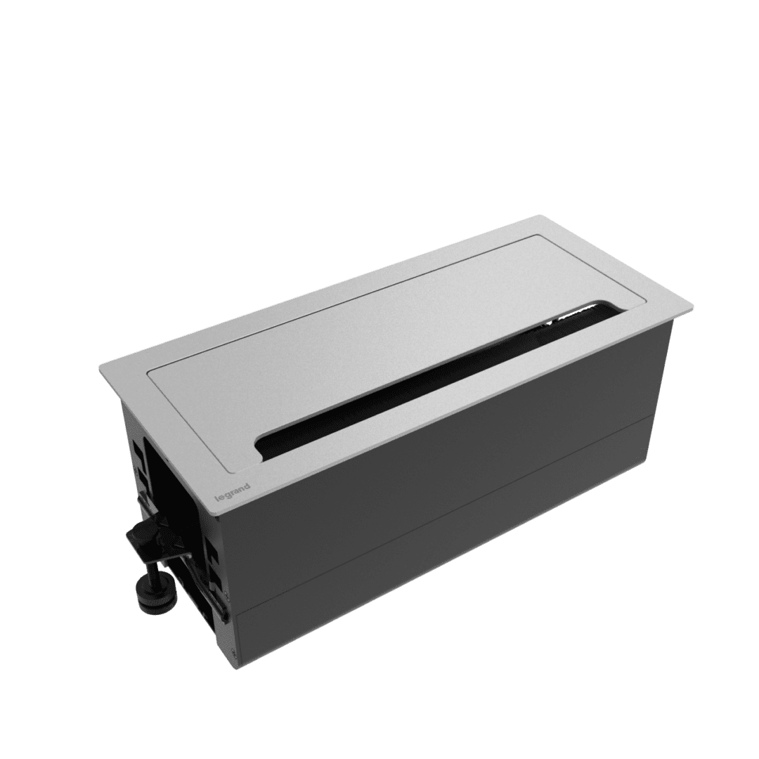 Legrand silver cable management box.