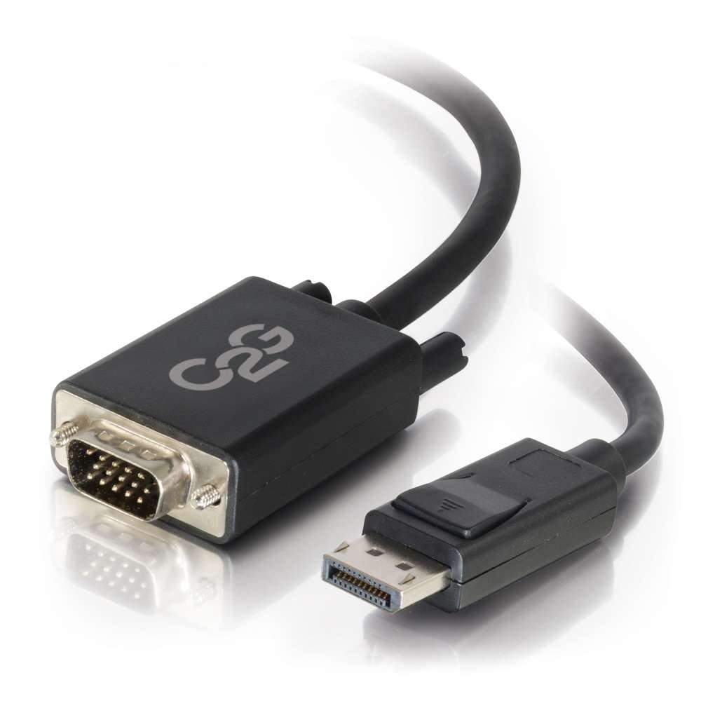 Black DisplayPort to VGA adapter cable.
