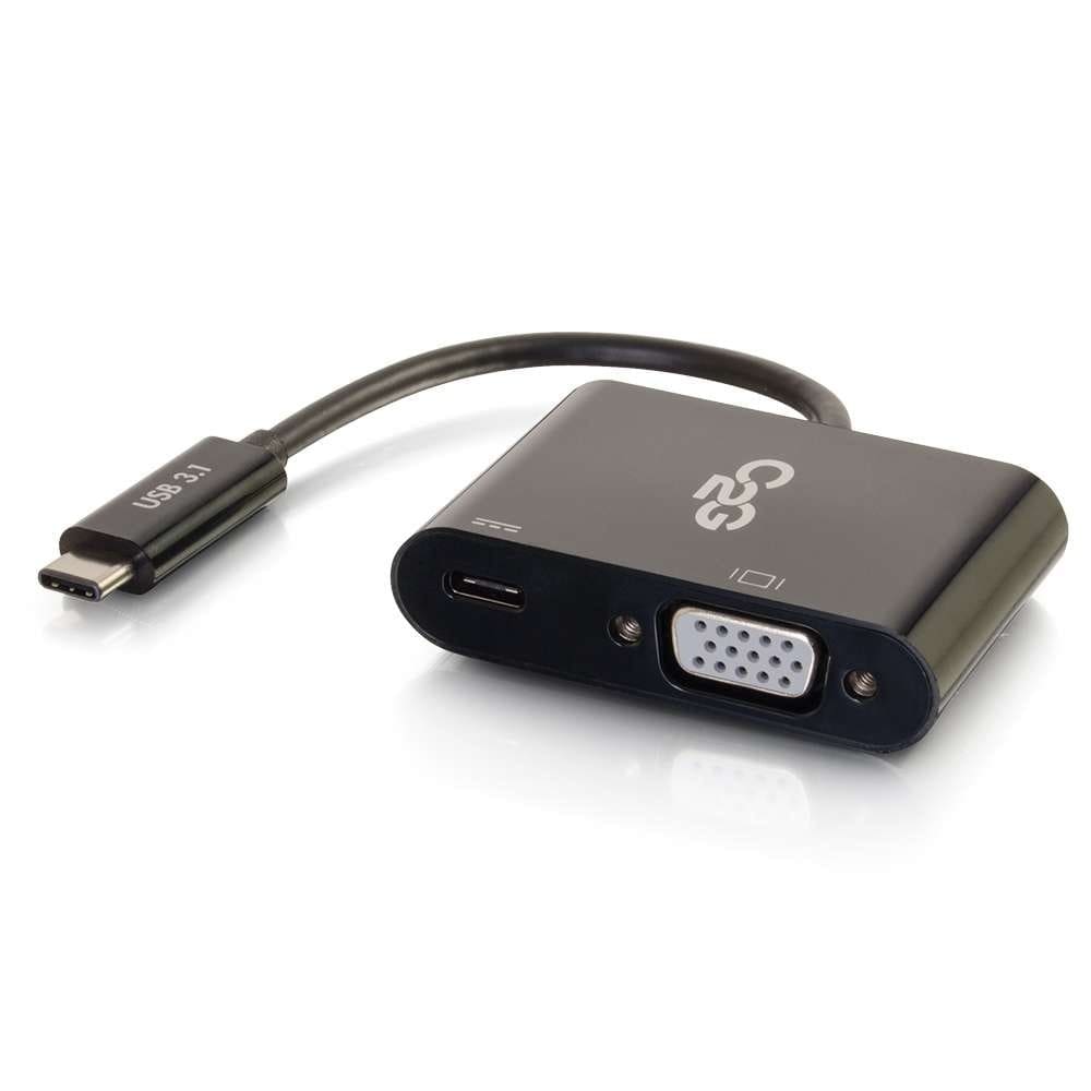 Black USB-C to VGA adapter.