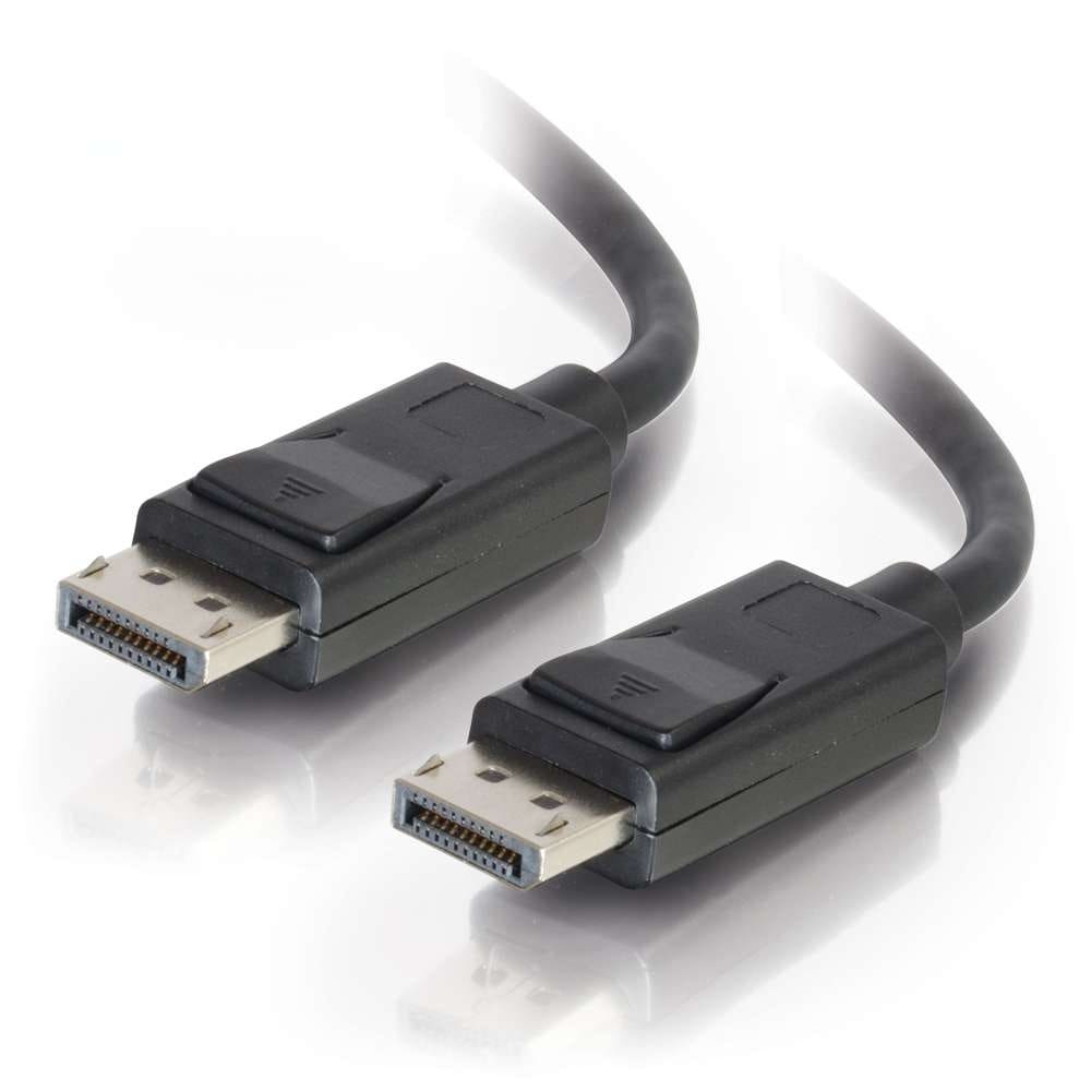 Here's an alt tag for the image: Two DisplayPort cables.