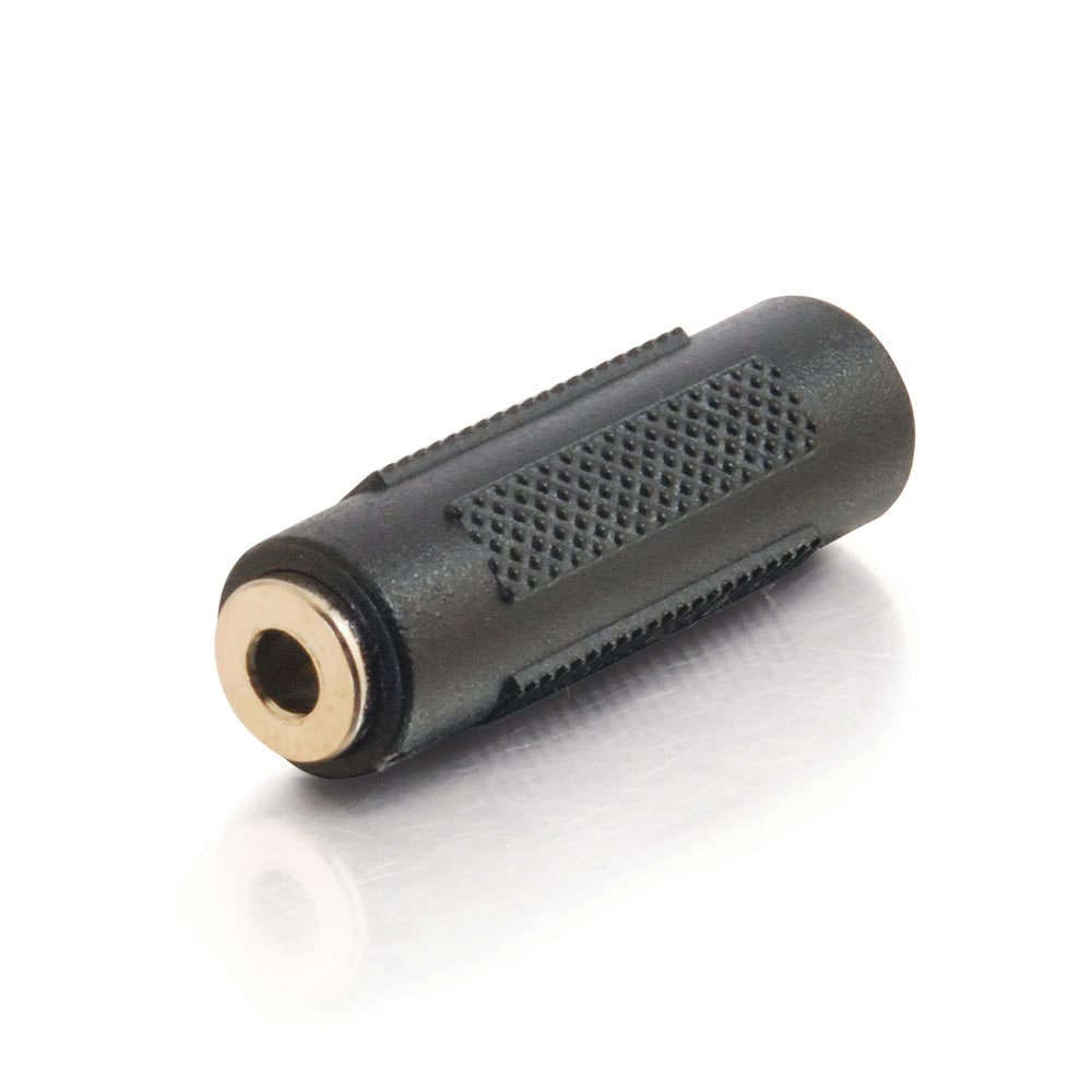 Black 3.5mm stereo female to female adapter.