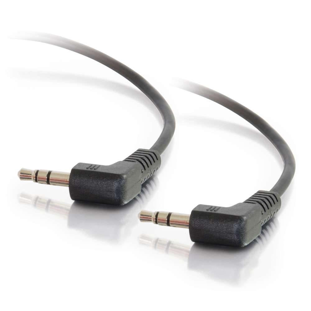 Two black right-angle 3.5mm audio cables.