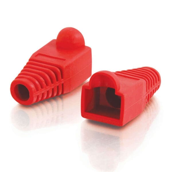 Red RJ45 cable end protectors.