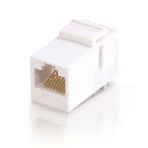 White RJ45 keystone jack adapter.