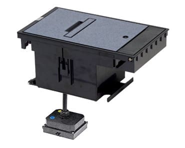 Here's an 8-word alt tag for the image: Black floor-mounted electrical enclosure with control box.