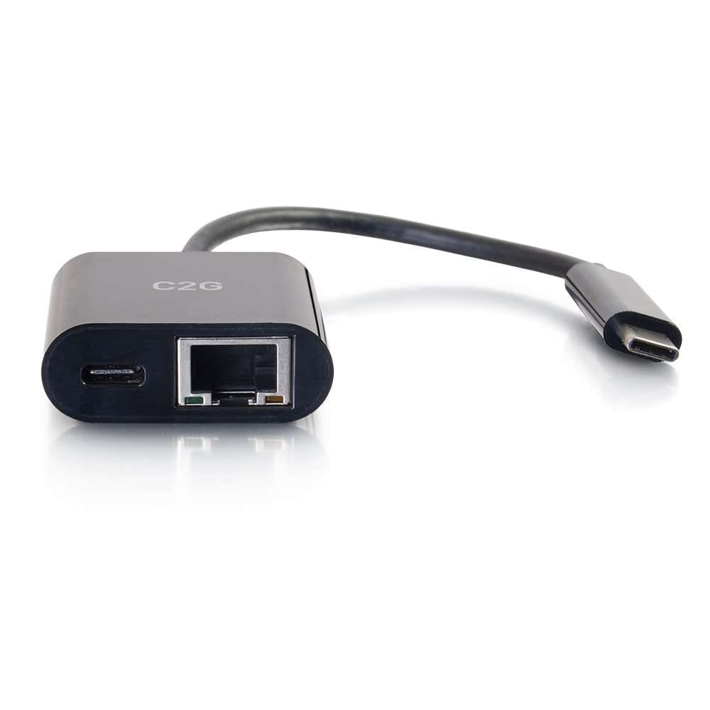 Black USB-C to Ethernet adapter.