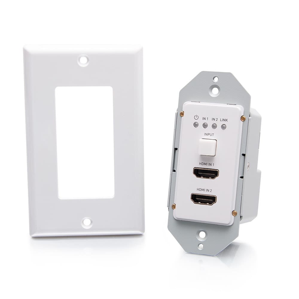White HDMI wall plate and selector.