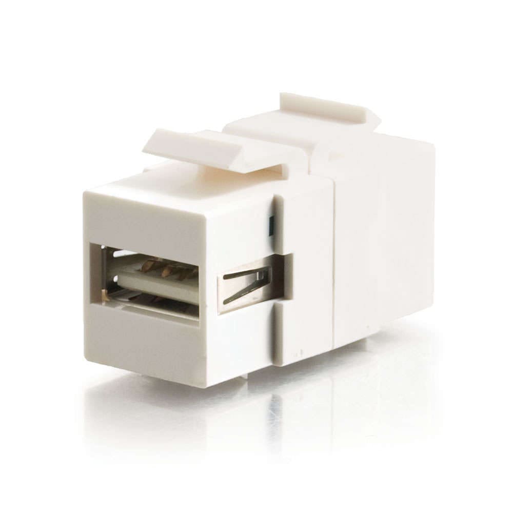 White USB keystone wall plate adapter.