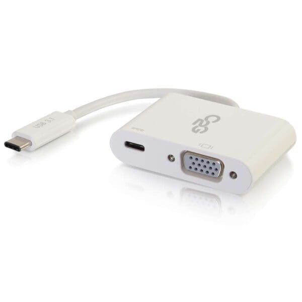 White USB-C to VGA adapter cable.