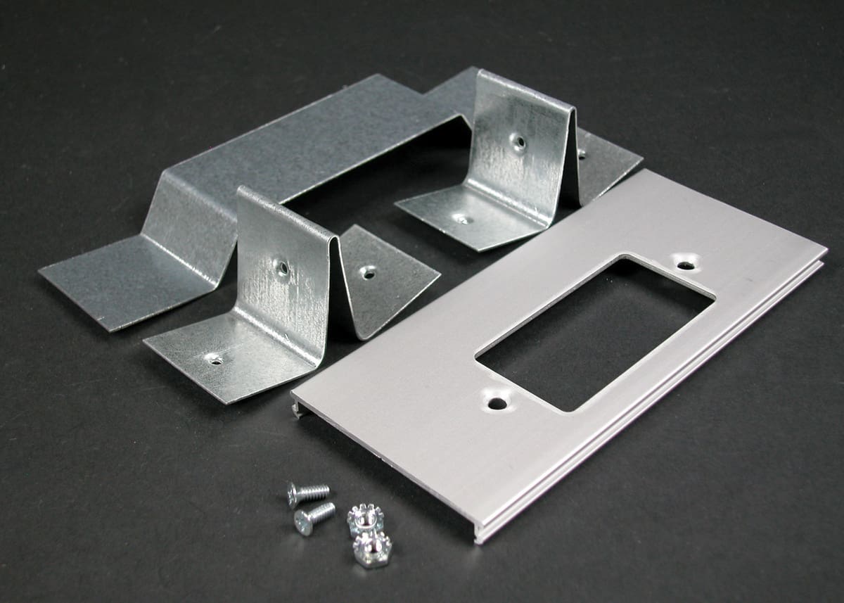 Metal plate, brackets, screws, and nuts.