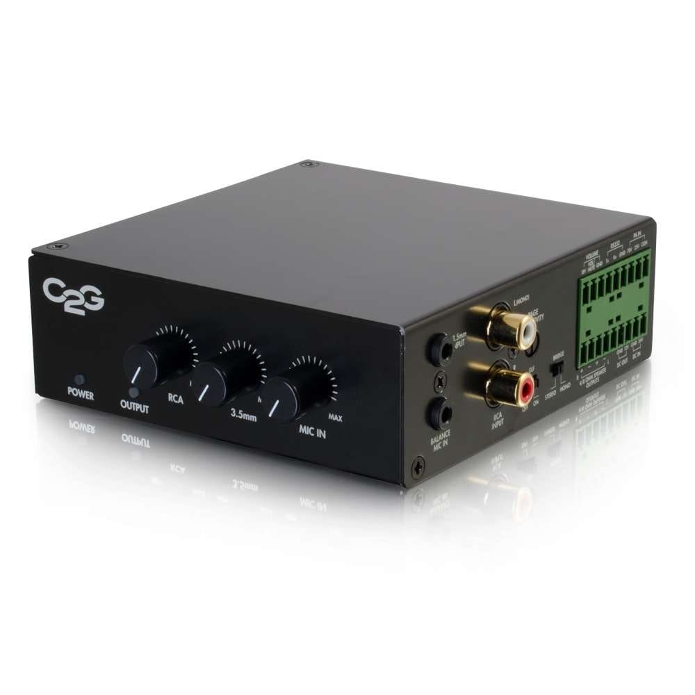 C2G black audio mixer with knobs.