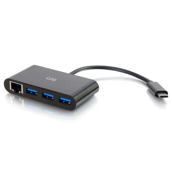 USB-C® to Ethernet Adapter with 3-Port USB Hub - Black