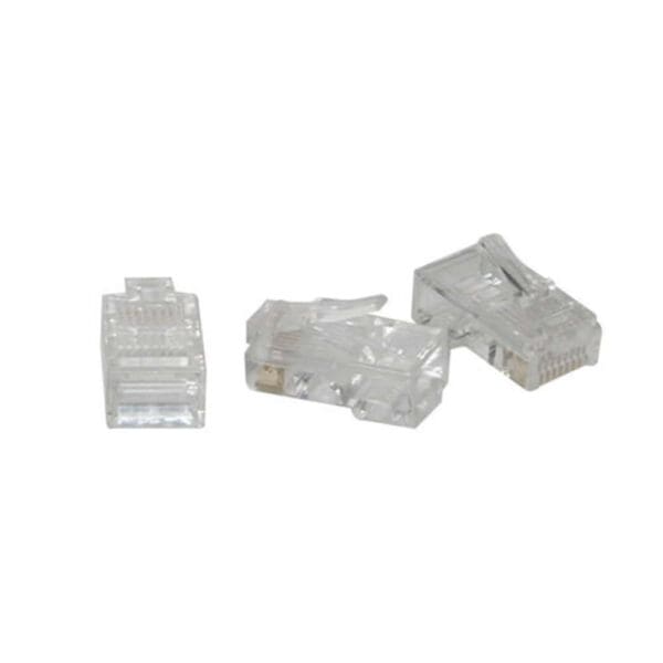 Three clear RJ45 connector plugs.