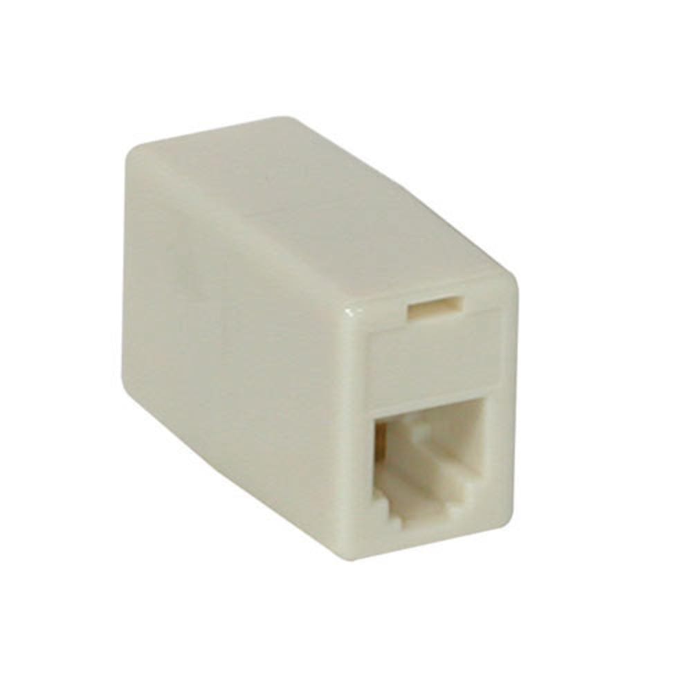 Off-white RJ11 modular phone jack coupler.