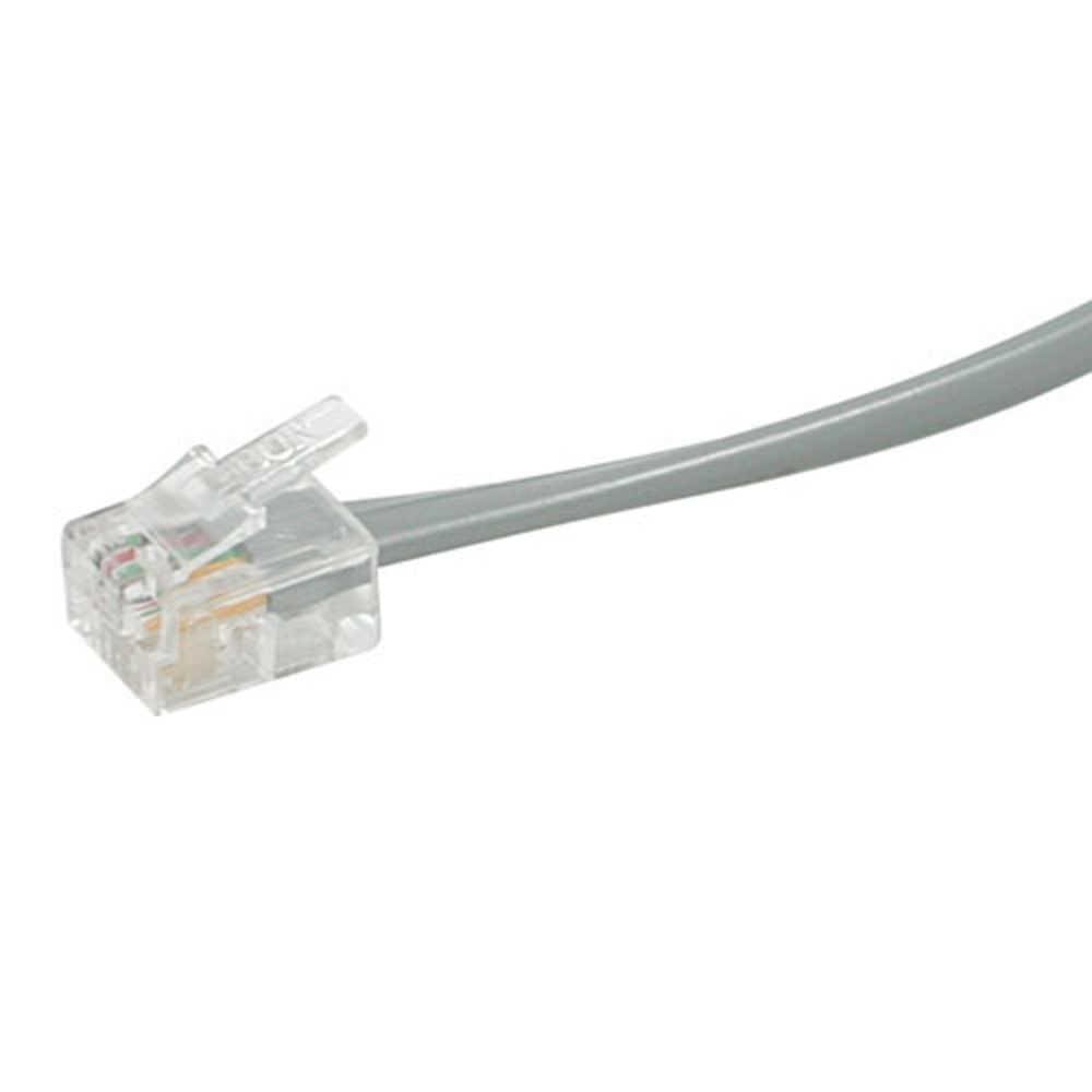 Grey telephone cable with RJ11 plug.