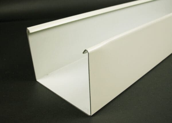 White metal U-shaped gutter section.