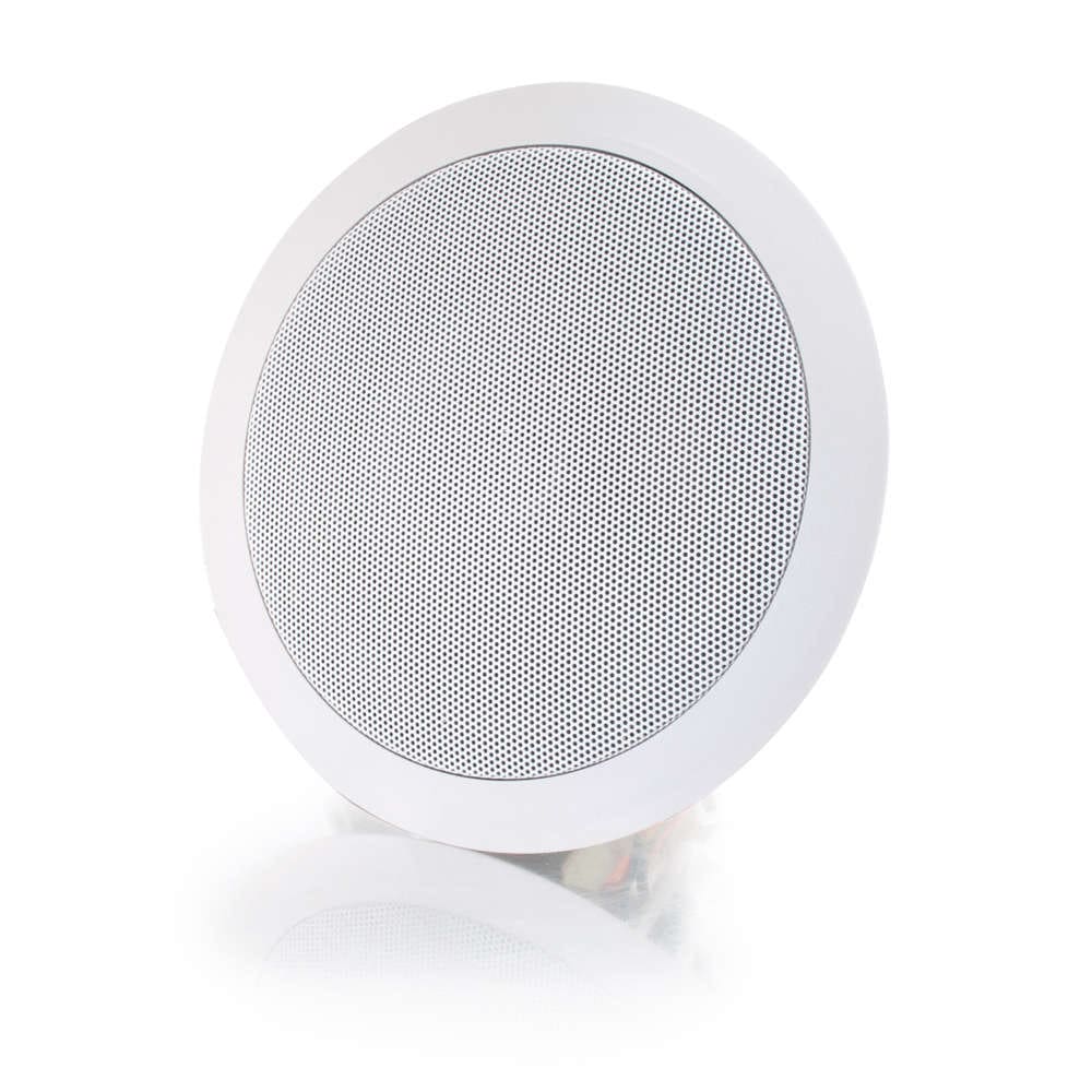 White ceiling speaker, round design.