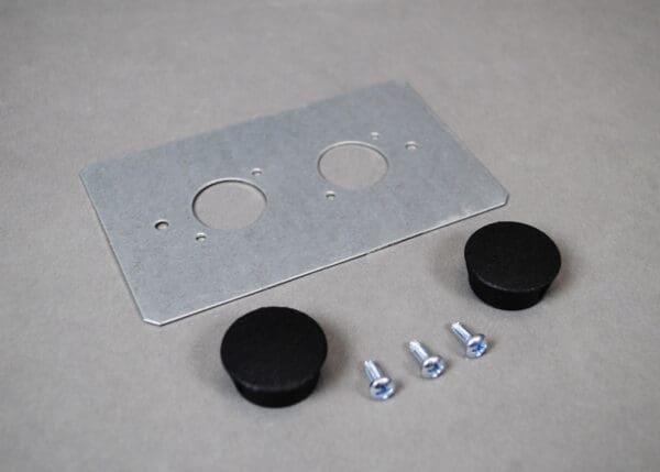 Metal plate, plugs, and screws.