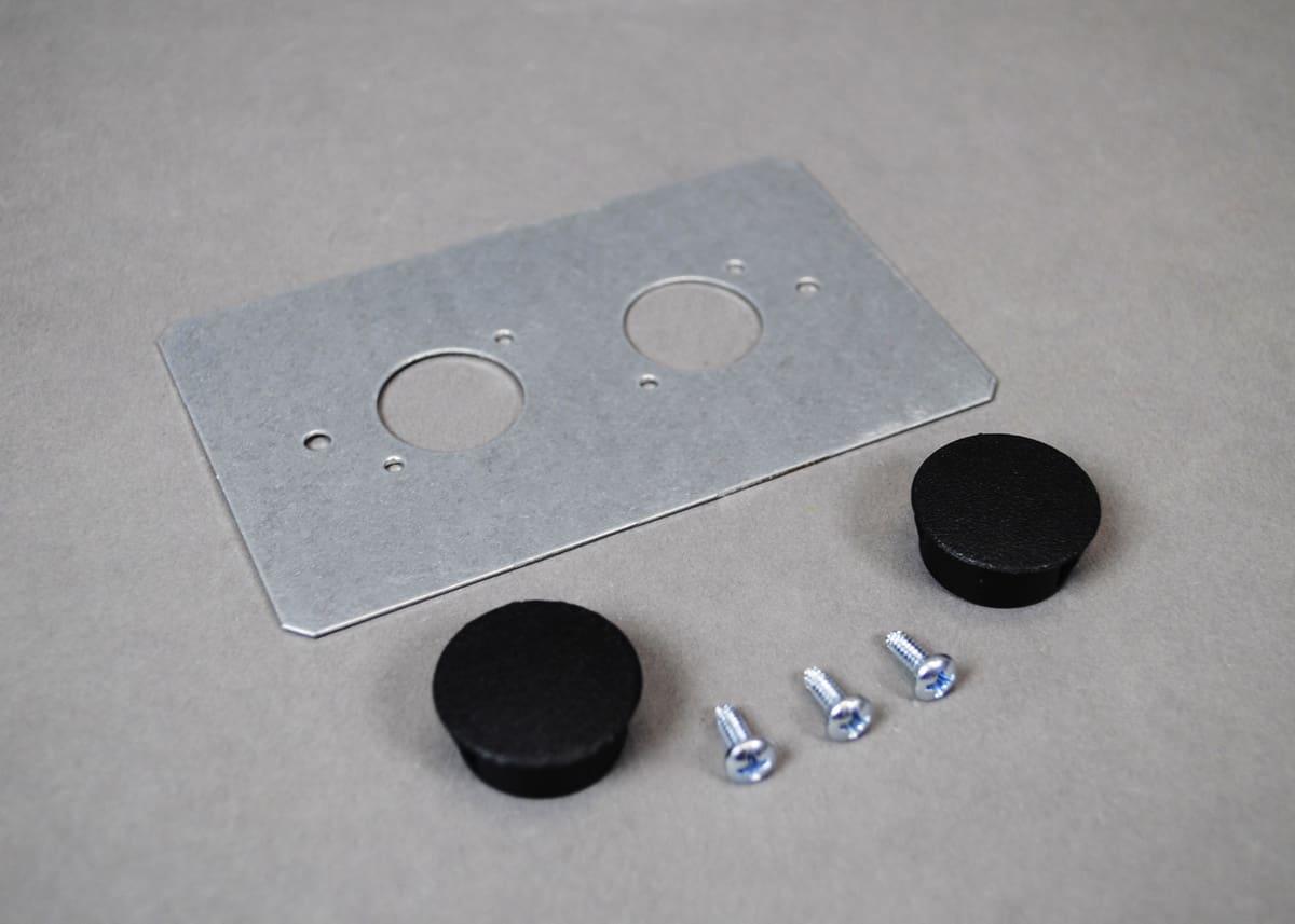 Metal plate, plugs, and screws.