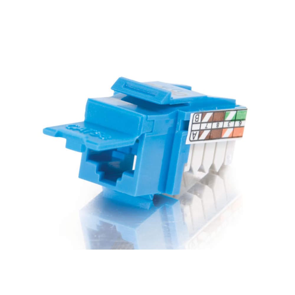 Blue keystone RJ45 punch down connector.