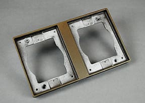 Here's a short alt tag for the image: Double gang electrical box mounting plate.