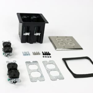 Here's an 8-word alt tag for the image: Floor outlet installation kit with parts and screws.