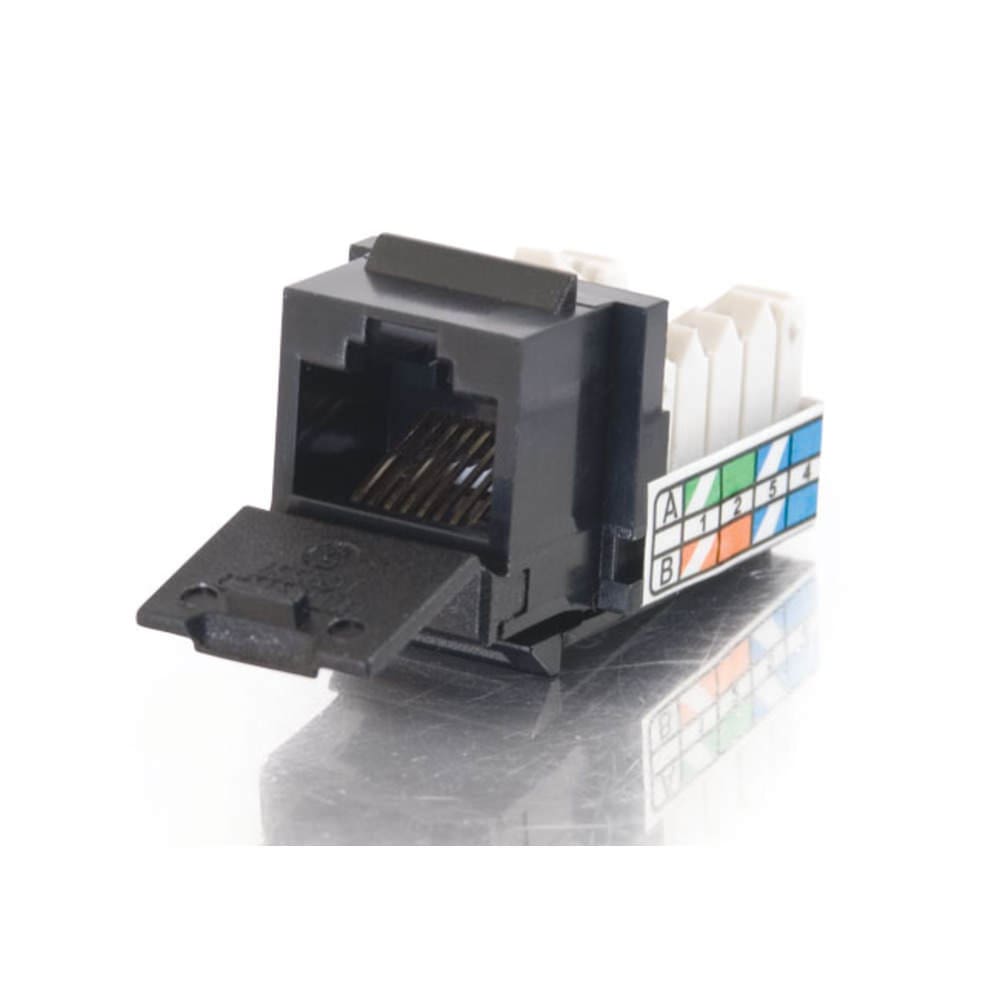 Black keystone RJ45 network jack.