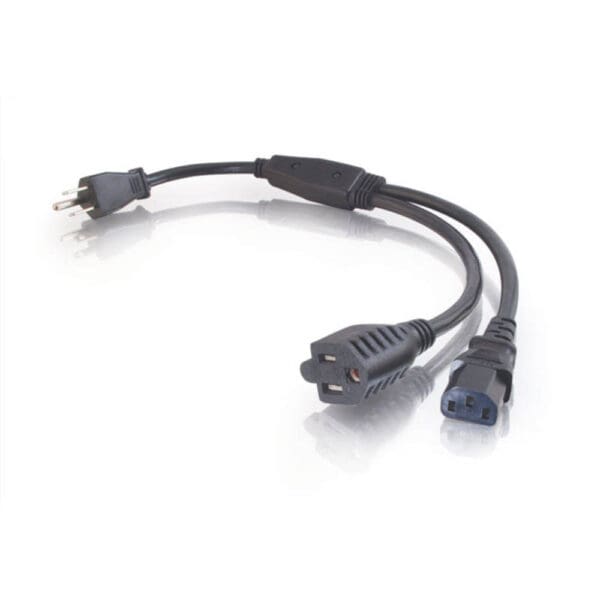1.5 ft 16 AWG 1-to-2 Power Cord Splitter (NEMA 5-15P to 1 NEMA 5-15 plus1 IEC320C13)