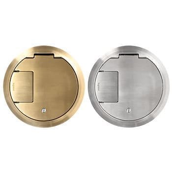 Here's an alt tag for the image: Brass and stainless steel floor outlet covers.