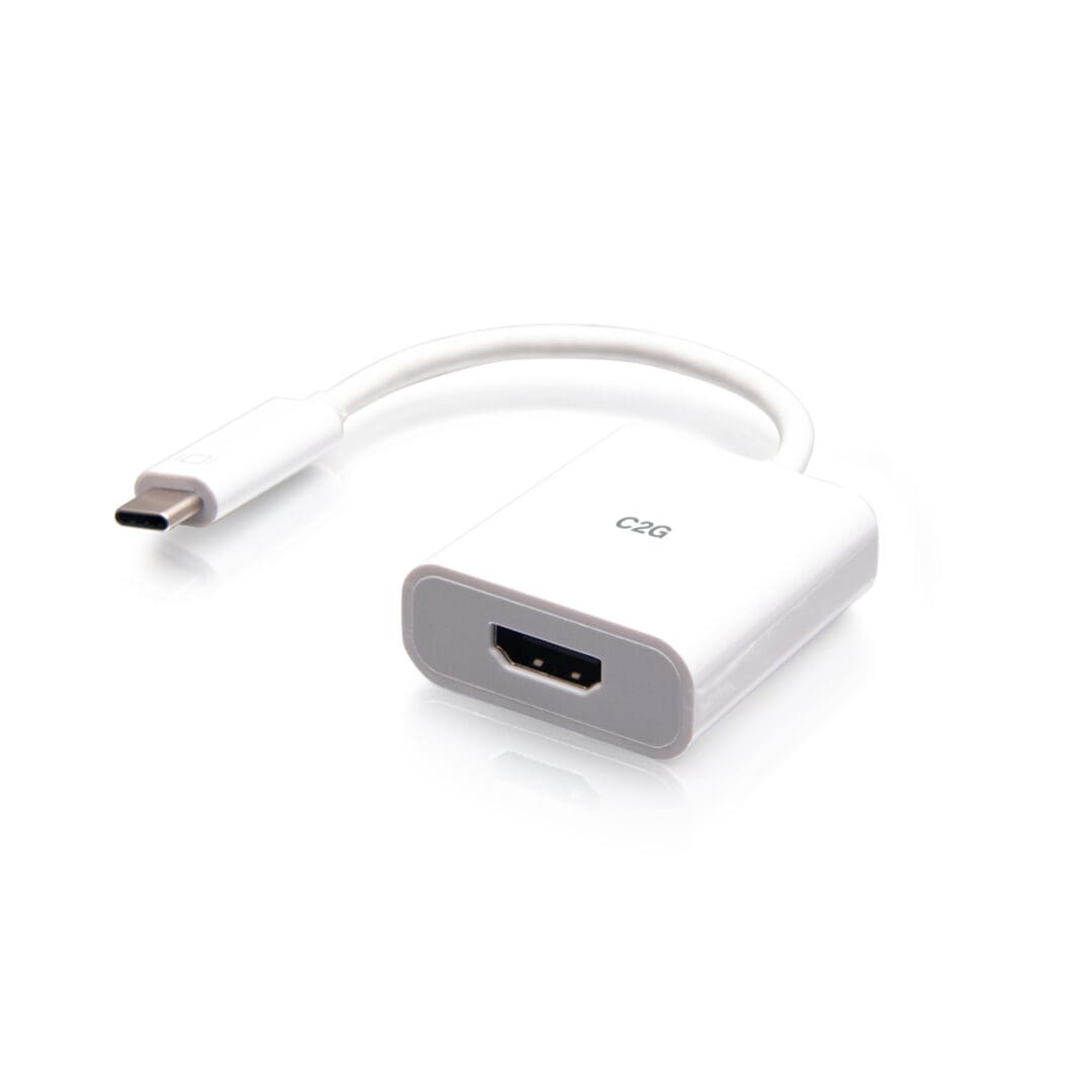 White USB-C to HDMI adapter cable.