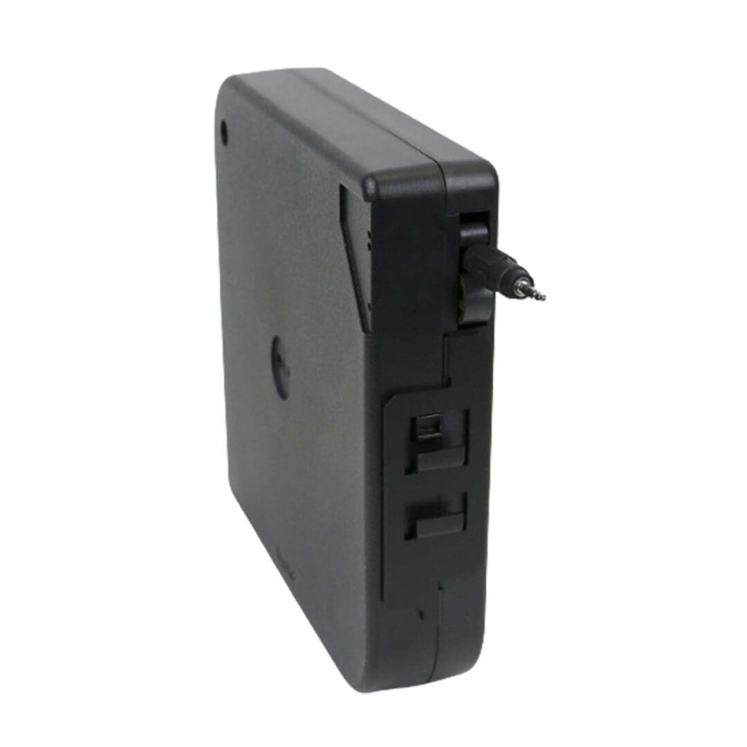 Black retractable tape dispenser.
