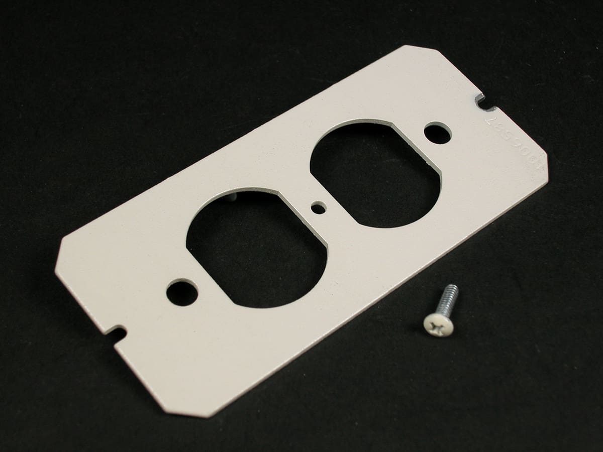 White double outlet wall plate and screw.