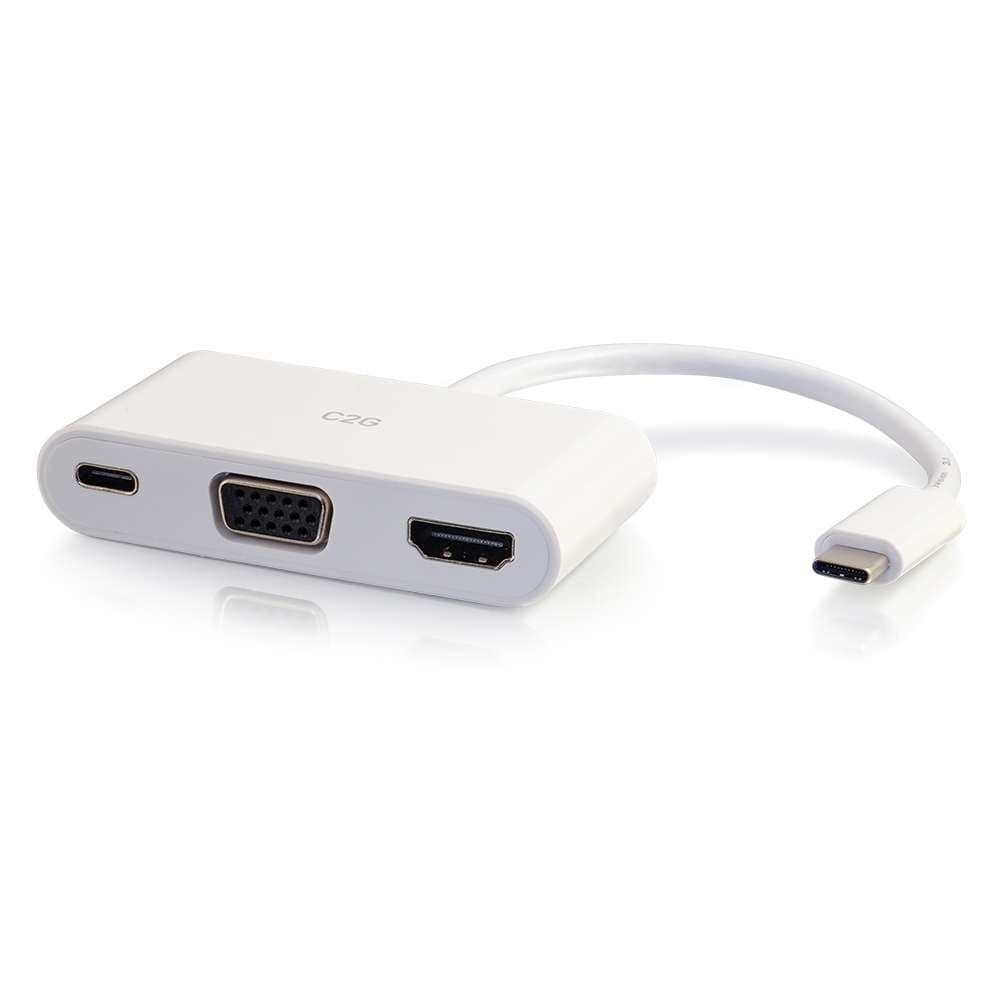 White USB-C to HDMI, VGA adapter.