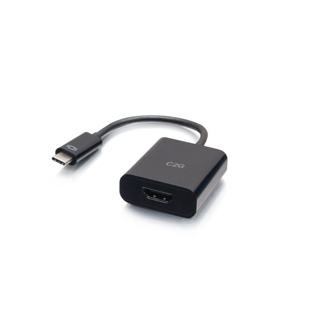 Here's an 8-word alt tag for the image: Black USB-C to HDMI adapter cable.
