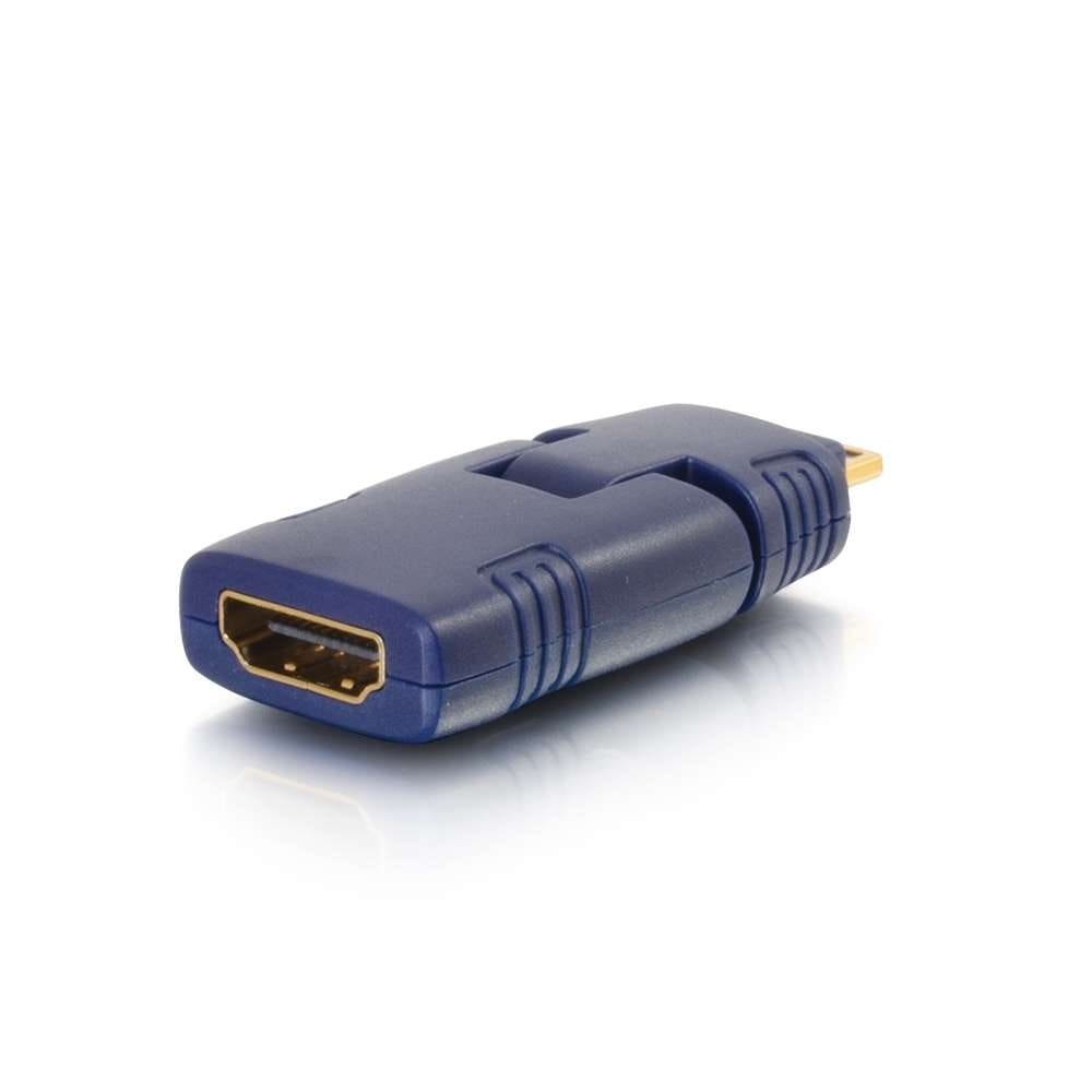 Here's an alt tag for the image: Blue HDMI adapter converter.