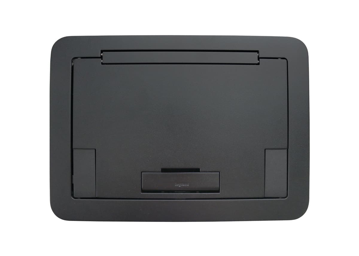 Black floor electrical outlet cover.