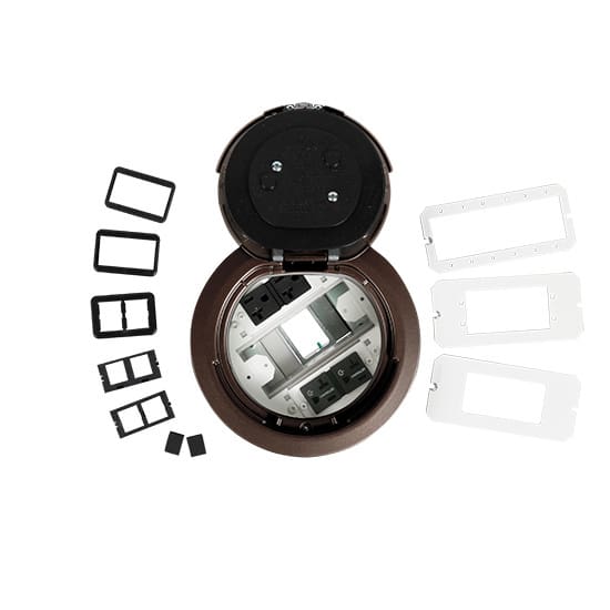 Brown in-ground electrical box with plates.