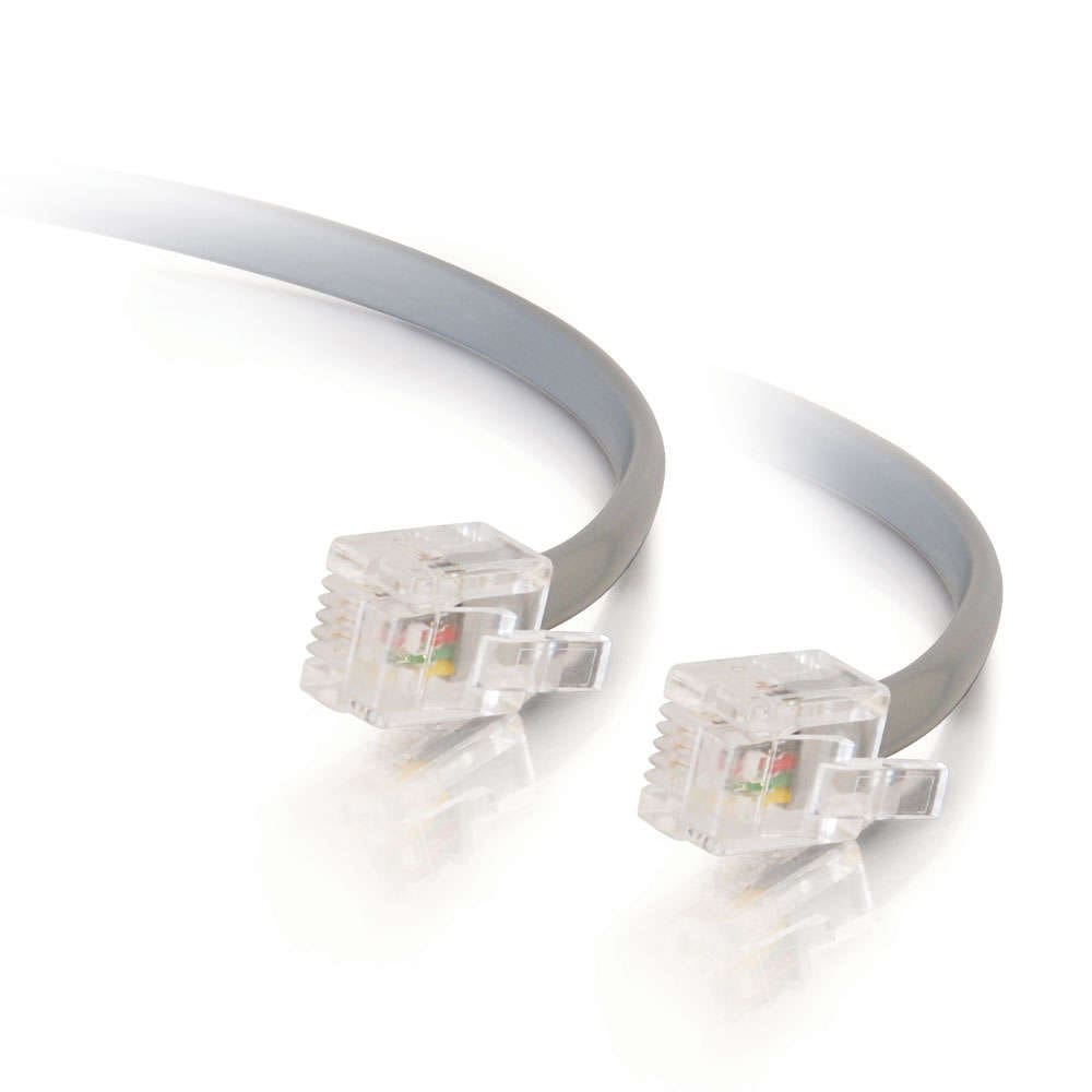 Two grey telephone cables with RJ11 plugs.