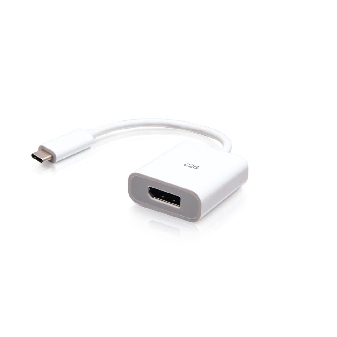 White USB-C to DisplayPort adapter cable.