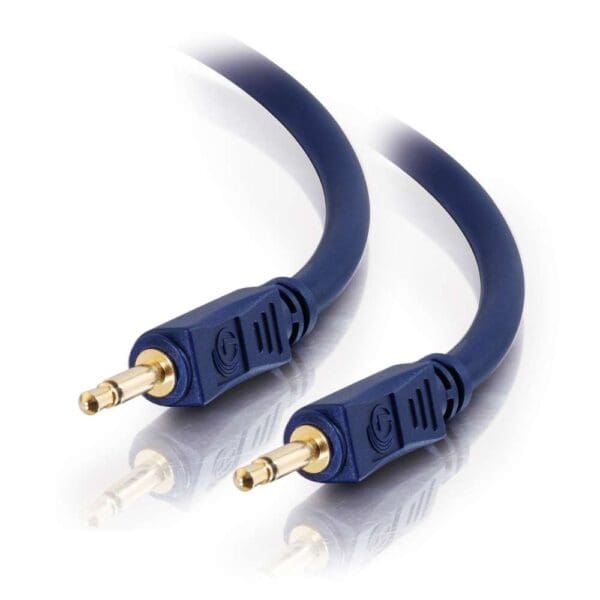 Two blue 3.5mm stereo audio cables.