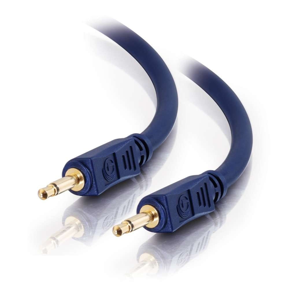 Two blue 3.5mm stereo audio cables.