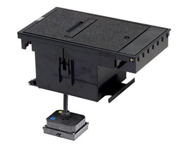 Here's an alt tag for the image: Black floor electrical box with control.