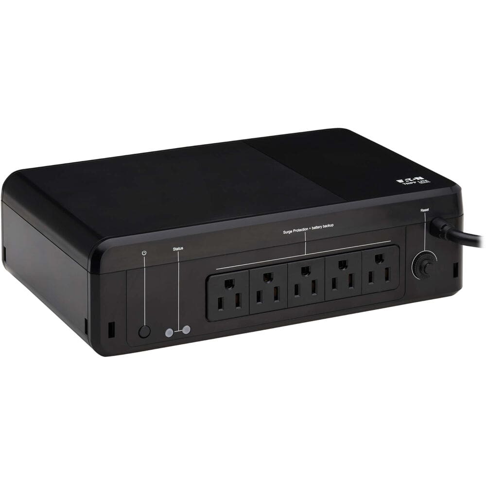 Black surge protector with battery backup.