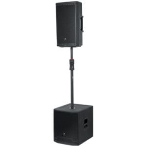 JBL speaker system with subwoofer stand.