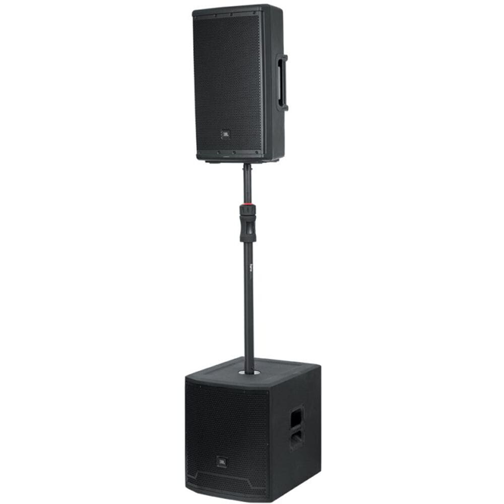 JBL speaker system with subwoofer stand.
